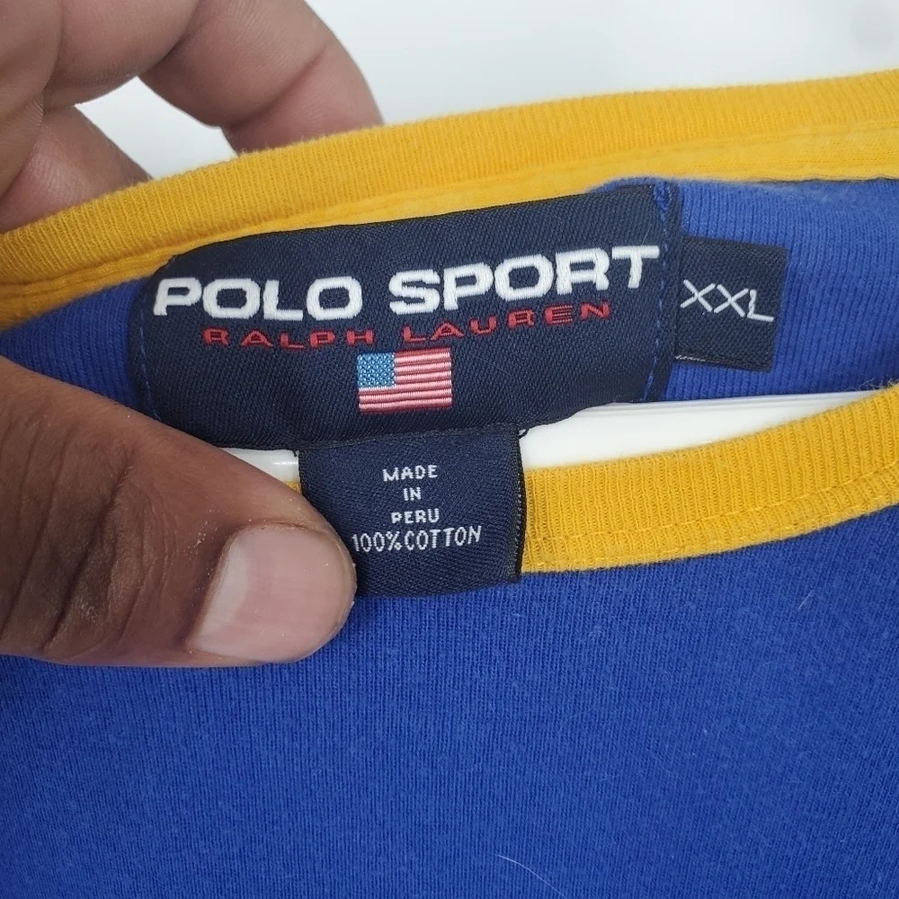 Vintage Ralph Lauren Polo Shirt Blue & Yellow Crew Neck With Pony Men's XXL
